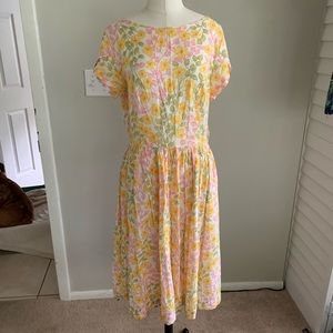 Vintage 50’s Floral Dress with Full Skirt, Sz L